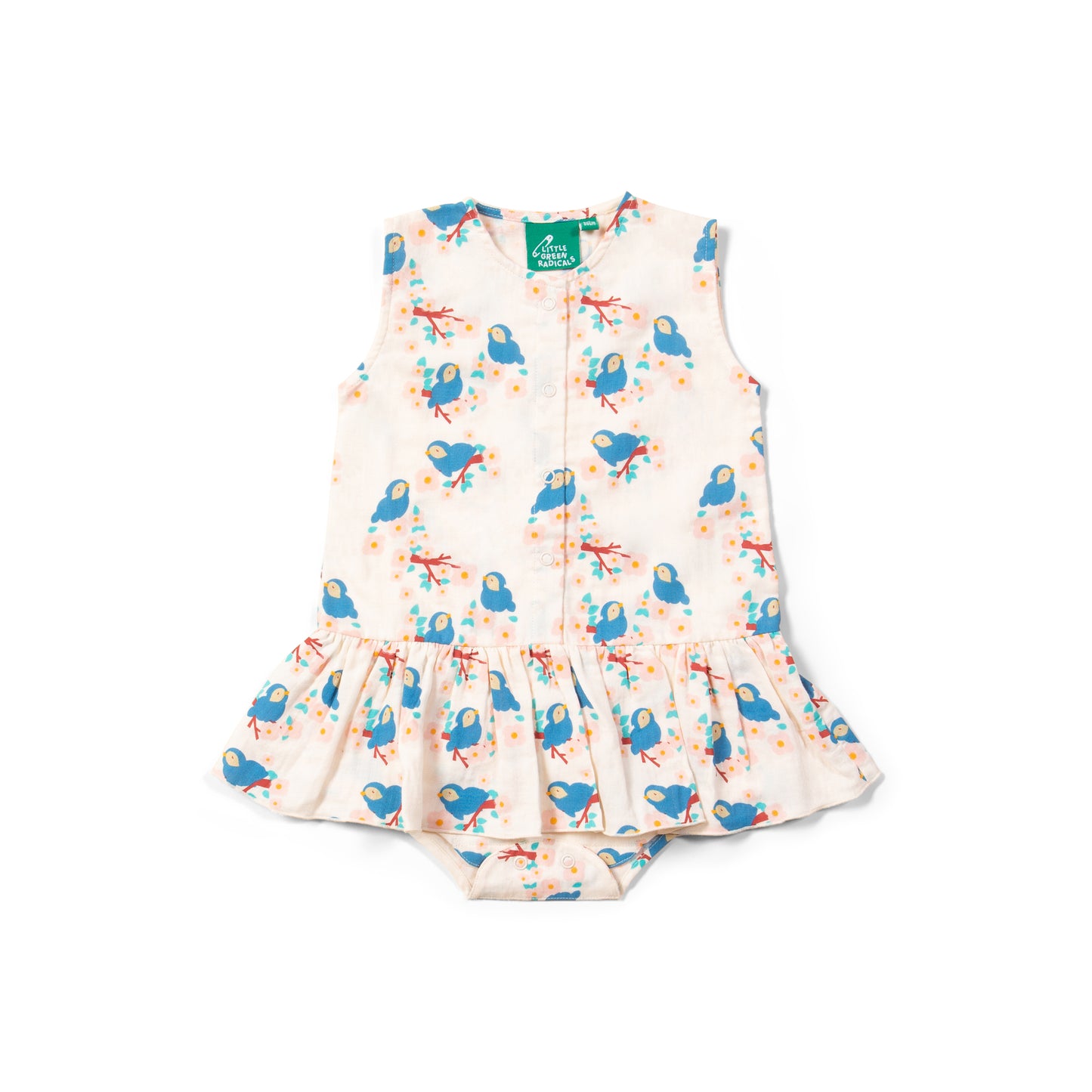 Bluebirds Button Ruffle Romper