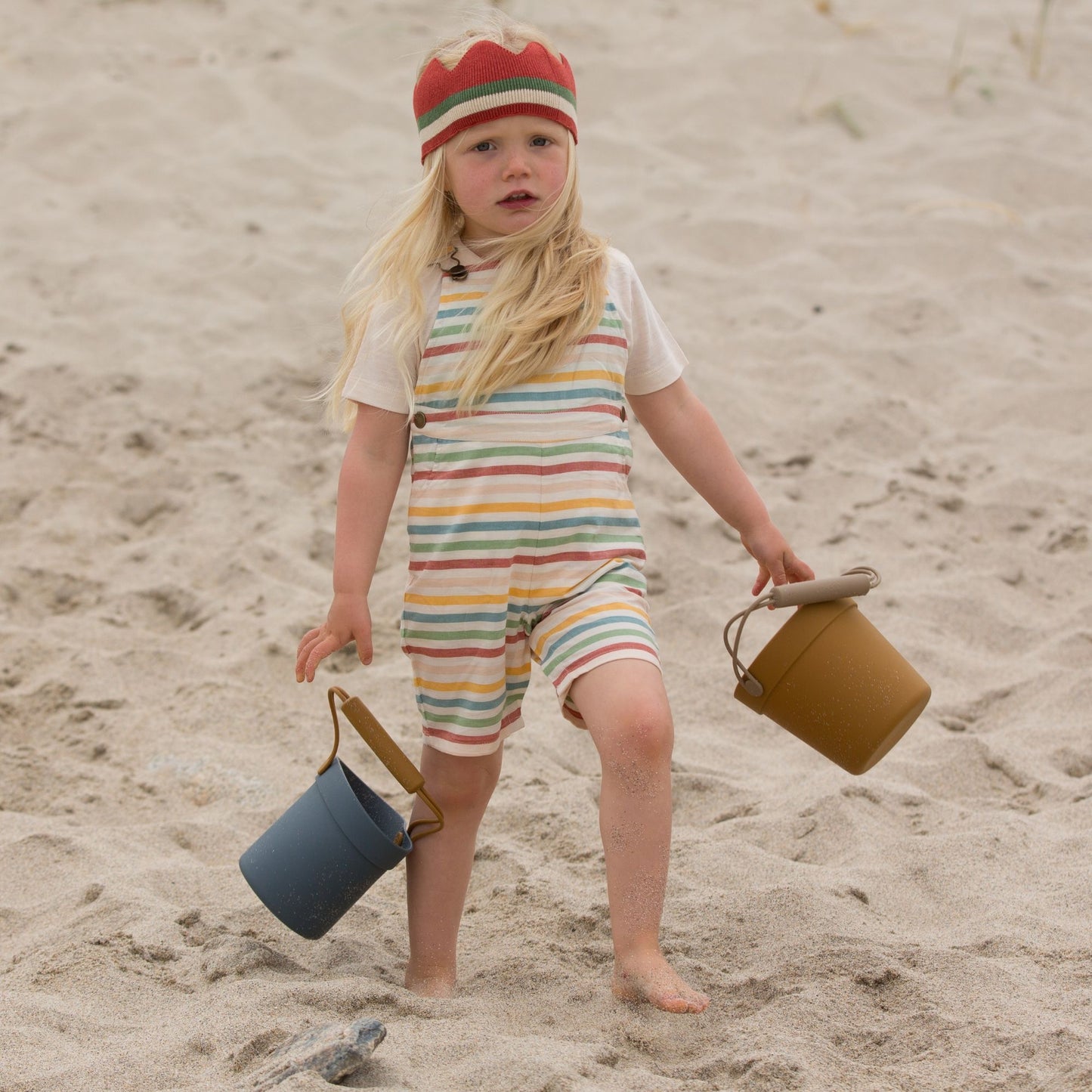 Rainbow Striped Dungaree Shorts